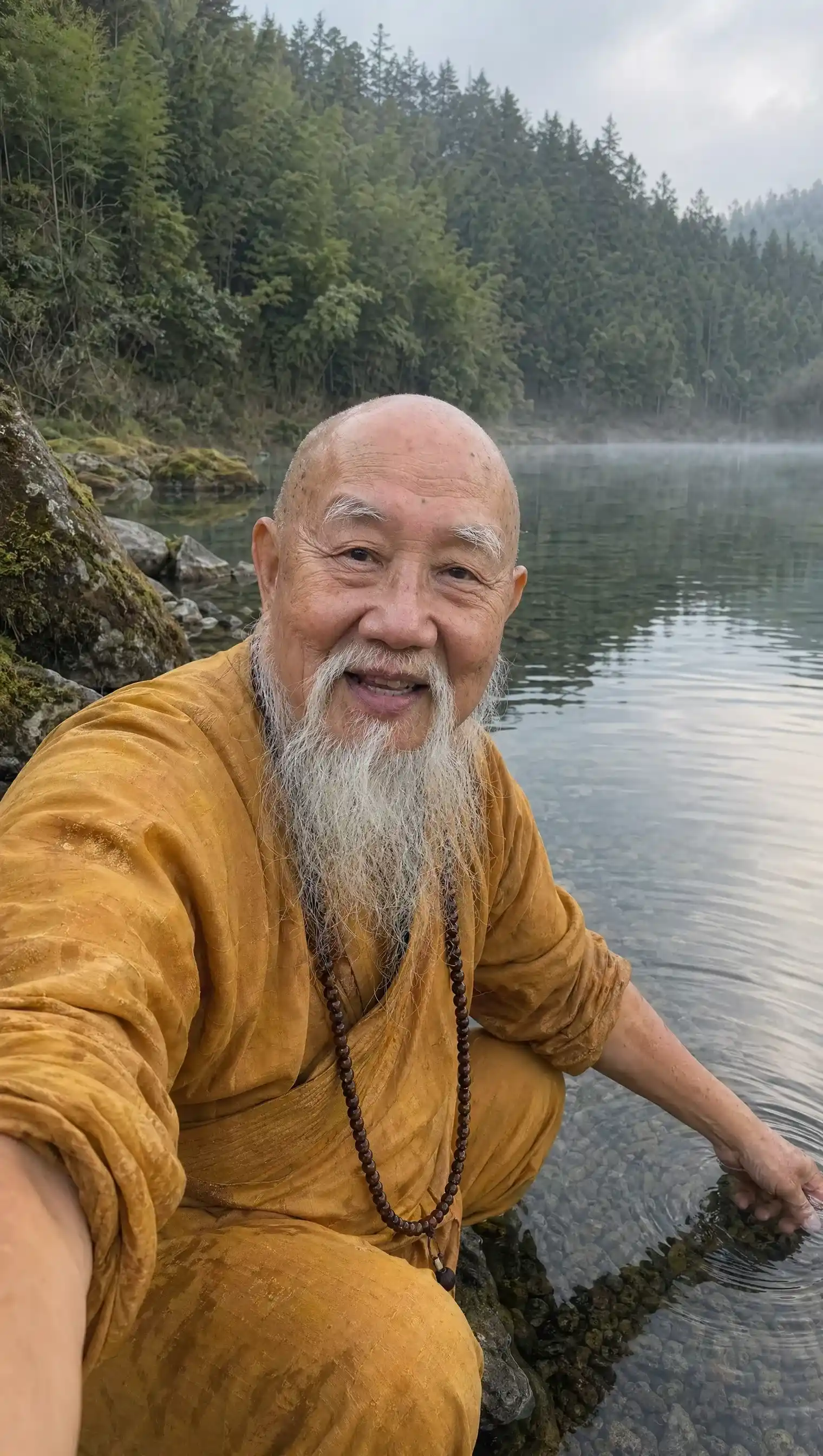 Maître Noalingpô au bord d'un lac de montagne